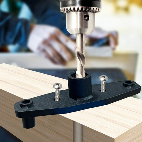 Dowel Jig Kit For Floating Shelves And Invisible Brackets, Self Centering Drill Guide For Half Inch Holes shown in use on wood