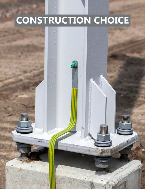 Industrial steel support secured with zinc-plated drop-in anchors and expansion screws for concrete installation.