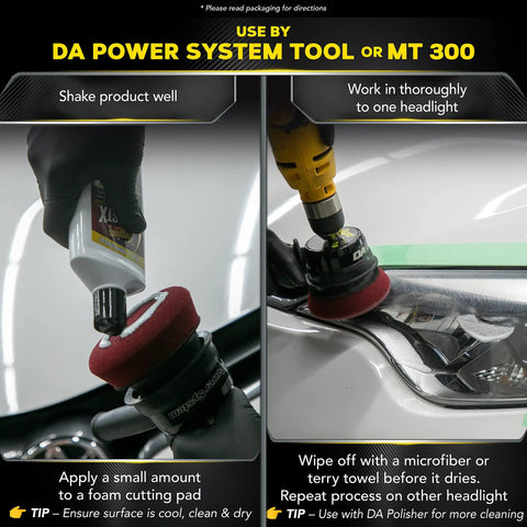 Crystal Clear Plastic Polish That Restores Clarity By Eliminating Oxidation And Fine Scratches For Headlights And Plastic Surfaces, Easy Manual Application With Foam Pad By Meguiars PlastX 296 ML used with DA Power System Tool.