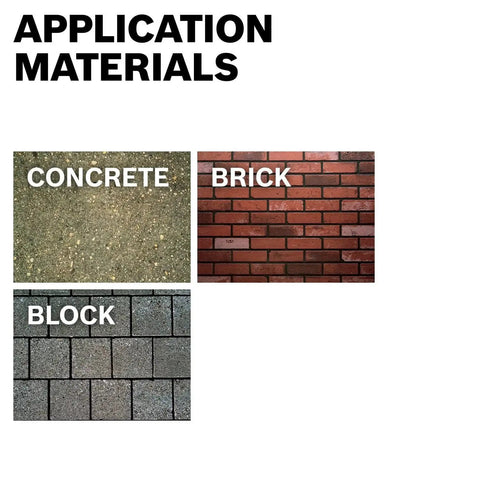Application materials for Bulldog SDS-Plus Rotary Hammer Bit: concrete, brick, and block surfaces.