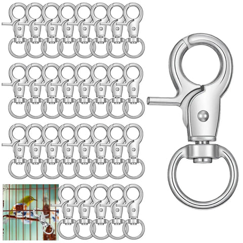 30 Piece Heavy Duty Trigger Snap Hooks Swivel Metal Clasps For Pet Cages, zinc alloy, silver, shown in multiple angles.