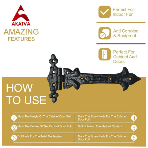 Heavy Duty T Hinge Set For Wooden Fences And Gates Black Matte Gate Hinges with Installation Guide