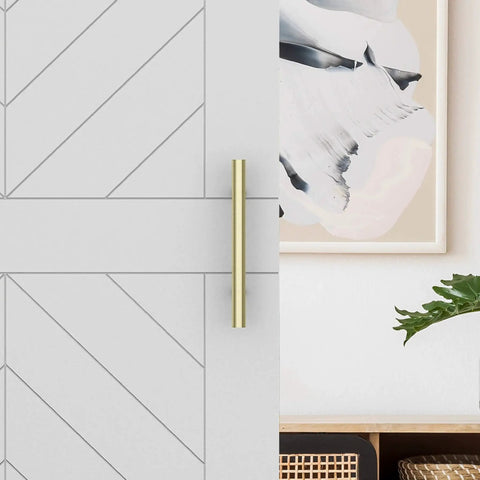 Interior Sliding Barn Door Hardware Madison Pull 12 Inch Brushed Gold Finish For Wood Interior Doors front view
