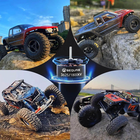 1800KV Outrunner Brushless Motor For 1/10 RC Crawler, CNC Aluminum Shell, installed in RC trucks on rocky terrain