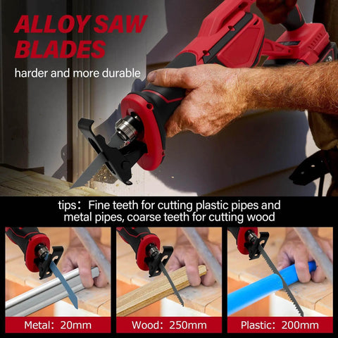 Cordless Reciprocating Saw With Brushless Motor 0-3500 RPM Tools Free Blade Install in use on wood and PVC pipes