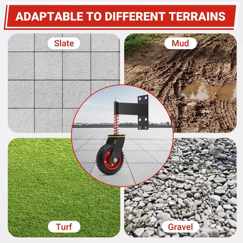 6 Inch Heavy Duty Gate Wheel With 500 Lbs Capacity For Metal Tube And Wooden Gates 360 Degree Swivel Spring Loaded Gate Caster Wheels Dual Mount Options Straight And U Bolt For Easy Installation And Long Lasting Performance on different terrains such as slate, mud, turf, and gravel.