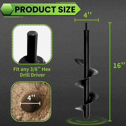 Heavy Duty 4 Inch By 16 Inch Garden Auger Drill Bit For Planting Spiral Bulb Planter Tool And Post Hole Digger With Three Eighths Inch Hex Drive