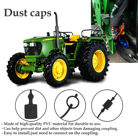 Two-pack 1/2 in tractor hydraulic coupler dust caps and female plug covers, ISO A, black