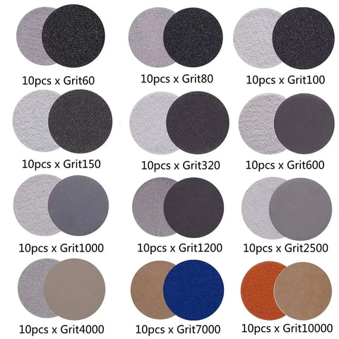 All In One 3 Inch Sanding Discs Set For Rotary Tools With Headlight Restoration Kit, 12 Grit Range From 60 To 10000, 120 Pcs Pro Grade