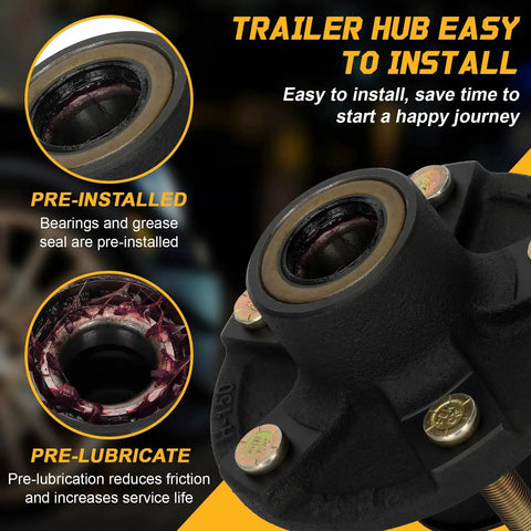 Two Sets 2000 Pound Trailer Hub Kit 5 Lug Four Point Five Inch Bolt Pattern For One And One Sixteenth Inch Straight Spindle Boat Trailers Pre Installed Bearings And Seals Lubricated Ready To Install Not For Tapered Spindles