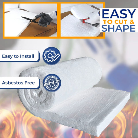Ceramic fiber blanket insulation, 8# density, 2400°F, 2x24x75 in; asbestos-free fireproof insulation