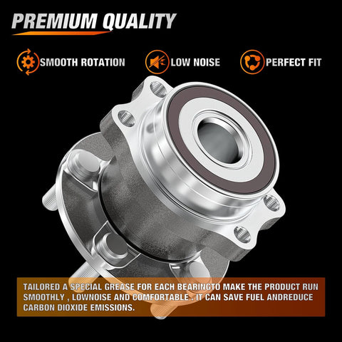 Close-up view of Rear Wheel Bearing And Hub Assembly 5 Lug For Subaru Forester 2014 To 2018, Impreza 2012 To 2021, Crosstrek 2016 To 2021, XV Crosstrek 2013 To 2015 OEM 512518 High Quality Replacement with smooth rotation and low noise features.