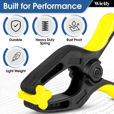 Six-inch heavy-duty plastic spring clamps, pack of four with 3-inch mouth opening for woodworking and crafts