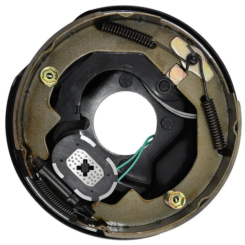 JADODE electric trailer brake assembly, front view, left side, 10 in x 2.25 in, for 3500 lb axle, black backing plate