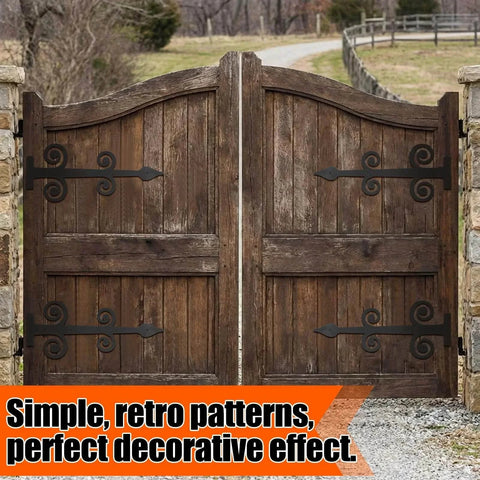Two Pack 16 Inch Black Wrought Iron Gate Hinges Decorative Hardware Heavy Duty Rust Resistant Dummy Strap Fence Hinges