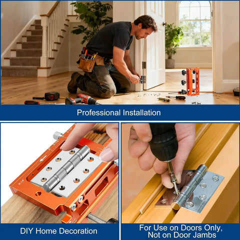 Pro Grade Aluminum Door Hinge Jig Kit For Router Mortise Template in use for precise door hinge installation, DIY home decoration