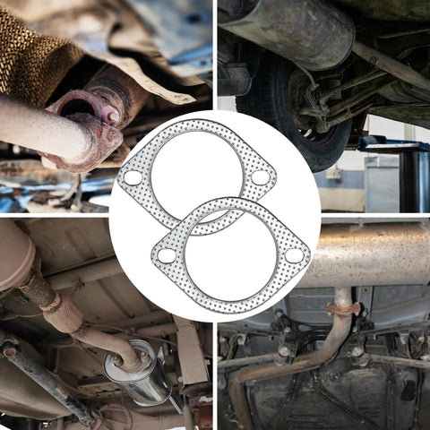 Two 3-inch exhaust gaskets with 2-bolt flange, graphite with fire ring, 77mm ID for muffler flange manifold, Amazon brand.