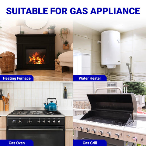 BlueStars Q313A thermopile 750mV for gas appliances – collage of fireplace, water heater, gas oven, gas grill