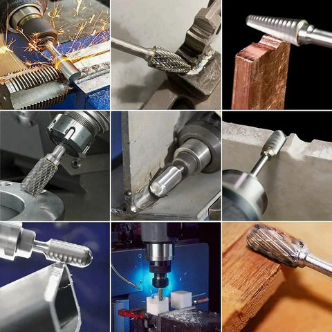 Versatile Carbide Burr Set With One Eighth Inch Shank For Rotary Tools Dremel Compatible Ten Piece Tungsten Carbide Grinding Bits in use