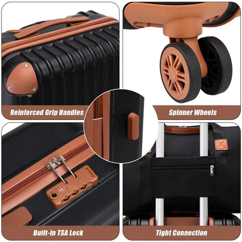 Road Ready Five Piece Luggage Set With Wheels Featuring Durable ABS Hard Shell TSA Lock And Smooth Spinner Wheels Details