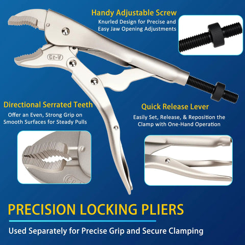 Heavy Duty Locking Pliers And Vise Grip Slide Hammer Puller Set For Fastener Removal And Body Work 9.8 Inch Pliers