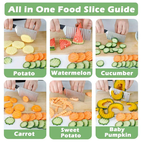 Using Crinkle Cut Knife For Veggies And Fries With Ergonomic Handle Stainless Steel Veggie Cutter on various vegetables and fruits