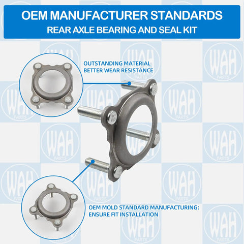 Rear Axle Bearing And Seal Kit For 2007 To 2017 Jeep Wrangler JK And JKU, Axle Shaft Seal Retainer, Ready To Roll Upgrade With 68008523AA 68003270AA 68499023AA 83503077, shown with components against a branded background.