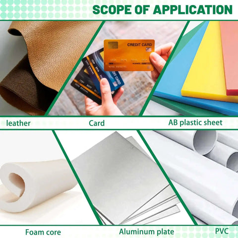 Scope of application including leather, cards, AB plastic sheets, foam core, aluminum plate, and PVC for corner rounder cutter.