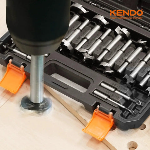 16 Piece Forstner Bit Set For Woodworking Alloy Steel Heat Treated With Ultra Sharp Cutting Teeth For Fast Drilling In Hardwood Softwood Plastic Plywood Includes Durable Storage Case in use drilling into wood