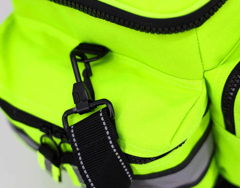 Close-up of fluorescent yellow bag detail - Mid Sized First Responder EMT Kit With 200 Plus BLS Supplies In Fluorescent Yellow Bag For EMS Use