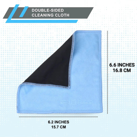 5 Pack Double Sided Microfiber And Suede Cleaning Cloths For Delicate Screens showing blue microfiber and black suede sides