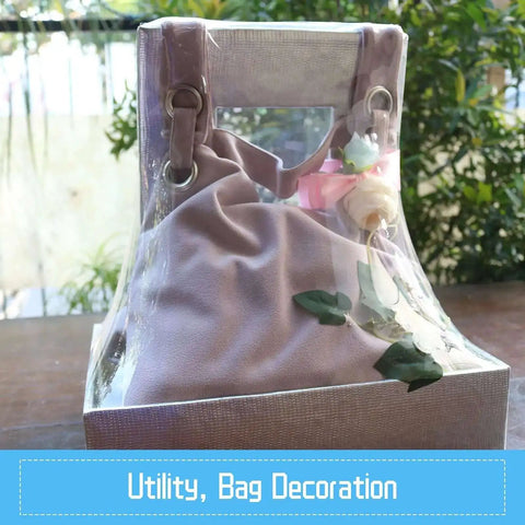 Decorative utility bag with clear panel and floral accents, featuring 25 Sets 1 Inch Grommets And Eyelets Kit With Washers.