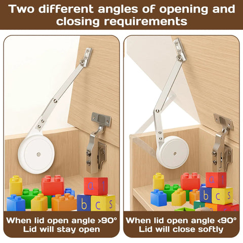 Diagram showing 2 Pack Soft Close Hinges For Toy Boxes And Chests Heavy Duty Lid Support For Wooden Trunks Cedar Chests And Benches