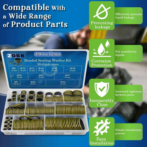 Bonded Sealing Washer Kit 378 Pcs With 12 Sizes Self Centering Automotive AC Seal Metal Rubber Gasket Repair Set From M6 Up To M30 Metric