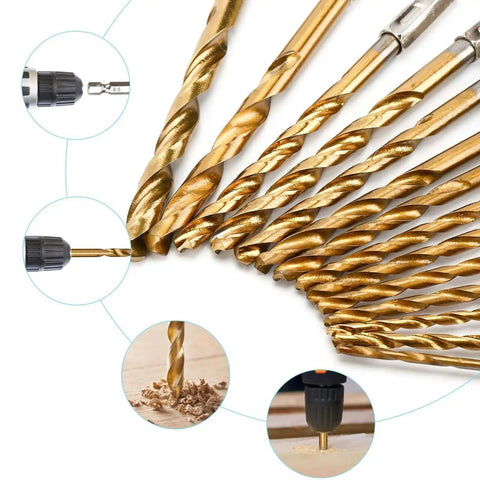 Pro Grade Titanium Coated HSS 19 Piece Hex Drill Bit Set With Quick Change Hex Shank For Woodworking And Metal Drilling Self Centering For Precise Starts And Fast Chip Clearance Durable Twist Bits By YXYL
