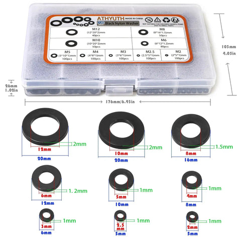 Do It All Nylon Washer Kit 720 Pieces Assortment From M2 To M12 Flat Washers For Bolts And Screws PA66 Nylon in plastic case