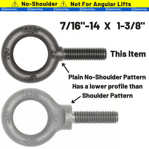 Set Of 10 No-Shoulder Lifting Eye Bolts, 7/16-14 By 1-3/8 Inch, Vertical Pull Only, Industrial Grade Carbon Steel 1035, product view