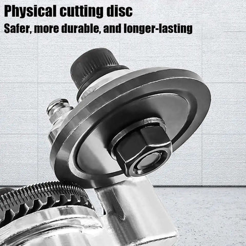 Close-up of Drill Nibbler Sheet Metal Cutting Tool Attachment showing physical cutting disc for electric drills and impact drills.