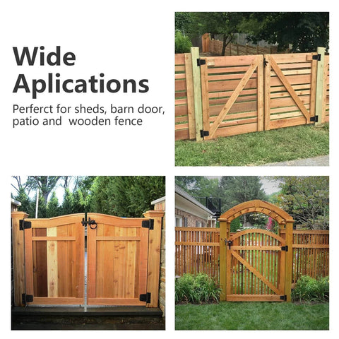 3.5 Inch Black Iron T Strap Gate Hinges Set For Wooden Fences And Barn Swing Doors on various wooden gates outdoors