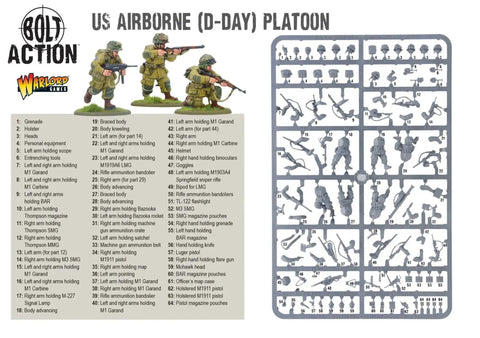 US Airborne D Day Platoon 28mm miniatures for Bolt Action War Gaming Kit with 30 plastic infantry in M42 jump uniforms sprue