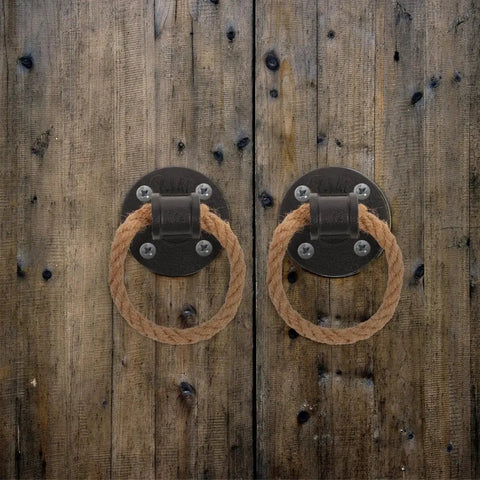 2 Pack Vintage Rope Handle Drawer Pulls for Cabinets and Drawers, Rustic Black Knobs, Nautical Style on Wooden Surface