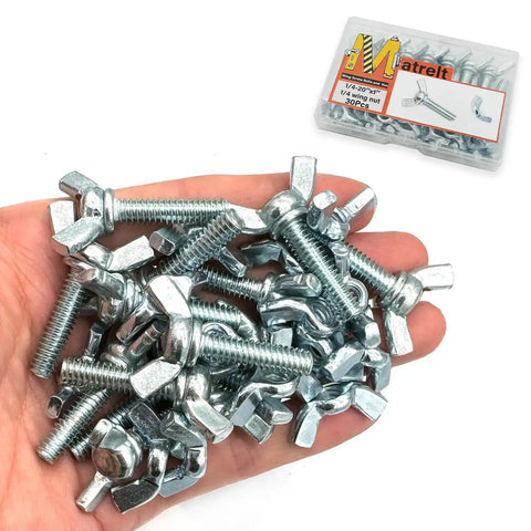 30 Piece Assortment Grab-And-Go Wing Nut And Wing Screw Kit With 1/4-20 Butterfly Screws And Nuts, Zinc Plated Hardware Fittings