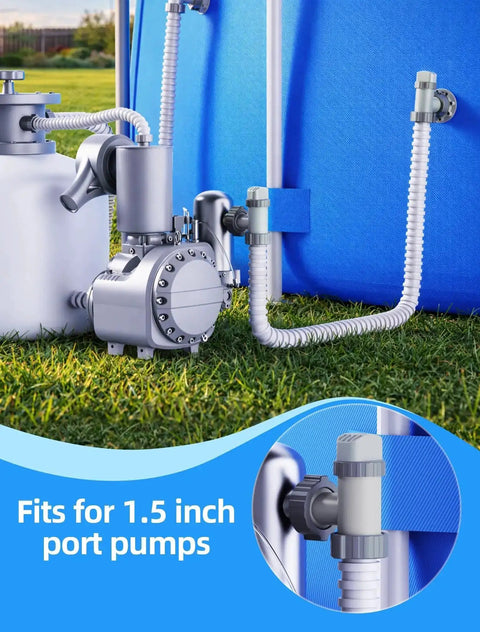 Above Ground Pool Inlet And Return Replacement Kit With Plunger Valve And 1.5 Inch Outlet Strainer Connector installed