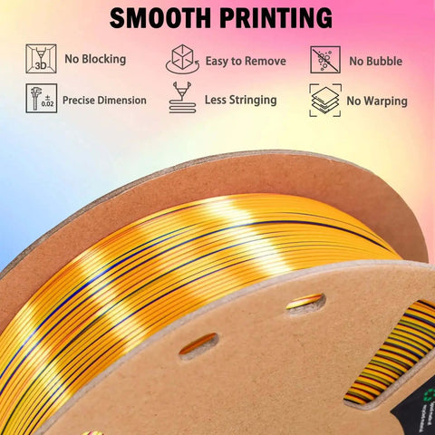 Tri Color Coextruded Silk PLA Filament For 3D Printing 1.75mm 1kg Rainbow Red Yellow Blue With Silk Finish on spool