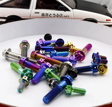Burnt Blue Titanium Hex Head Flange Bolts M6x12mm Pack Of 5 GR5 Ti6Al4V Aviation Grade Titanium With PVD Finish in various colors