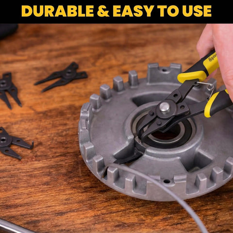 4 In 1 Heavy Duty Snap Ring Pliers Set With Interchangeable Heads For Internal And External Retaining Rings 45 And 90 Degree Angled Jaws Circlip Removal Tool For Auto Repair Machinery And Home DIY used on metal gear