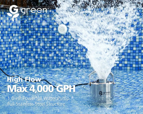 Green Expert 1HP stainless steel submersible sump pump, 4000 GPH, for pool, garden, pond drainage