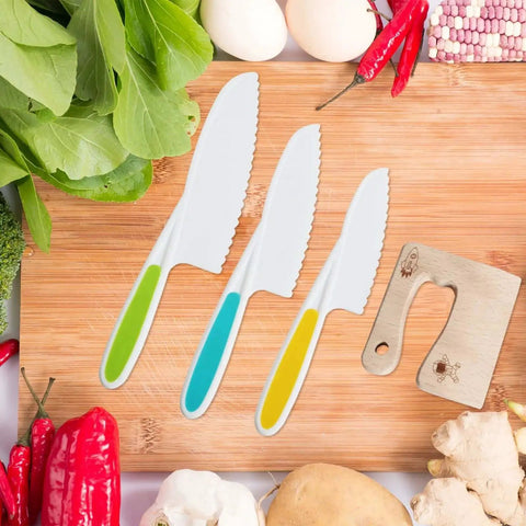 8 Piece Wooden Kids Kitchen Knife Set For Real Cooking Including 4 Plastic Toddler Safe Knives Crinkle Cutter Y Peeler Cutting Board