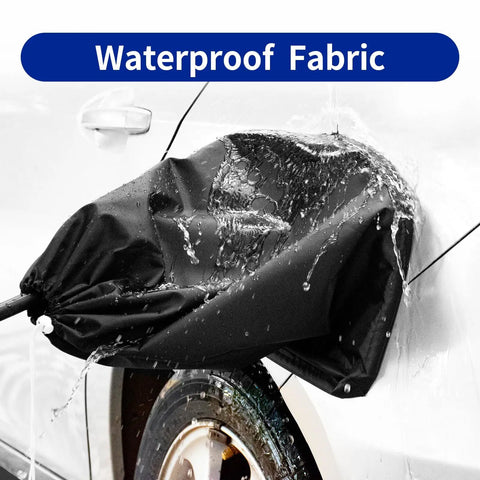 All Weather EV Charger Port Cover For Outdoor Charge With Magnetic Attachment, waterproof fabric shielding a charging port.
