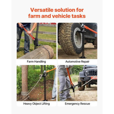 60 Inch Ratcheting Farm Jack 7000 Lb Capacity For Tractor Truck SUV Orange in use for various tasks